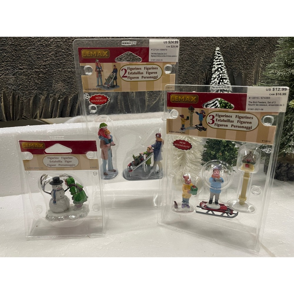 Lemax Christmas Village Figurines Bundle 3 Sets Bird Feeders Shopping Snowman